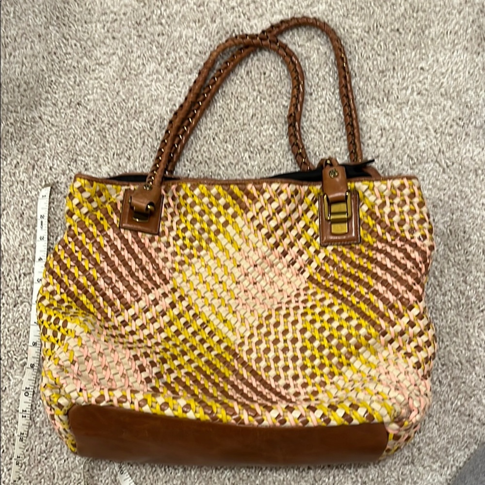 Stylish Yellow and Brown Woven Tote Bag